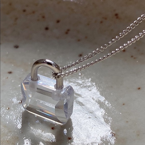 NEW 925 Sterling Silver Acrylic Mini Lock Necklace - Picture 4 of 4